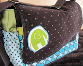 Custom Diaper Bag - Handmade - Large - Prints - Unisex - Boy Girl - Lots of Pockets - Multi Color - Polka Dot - Elephant