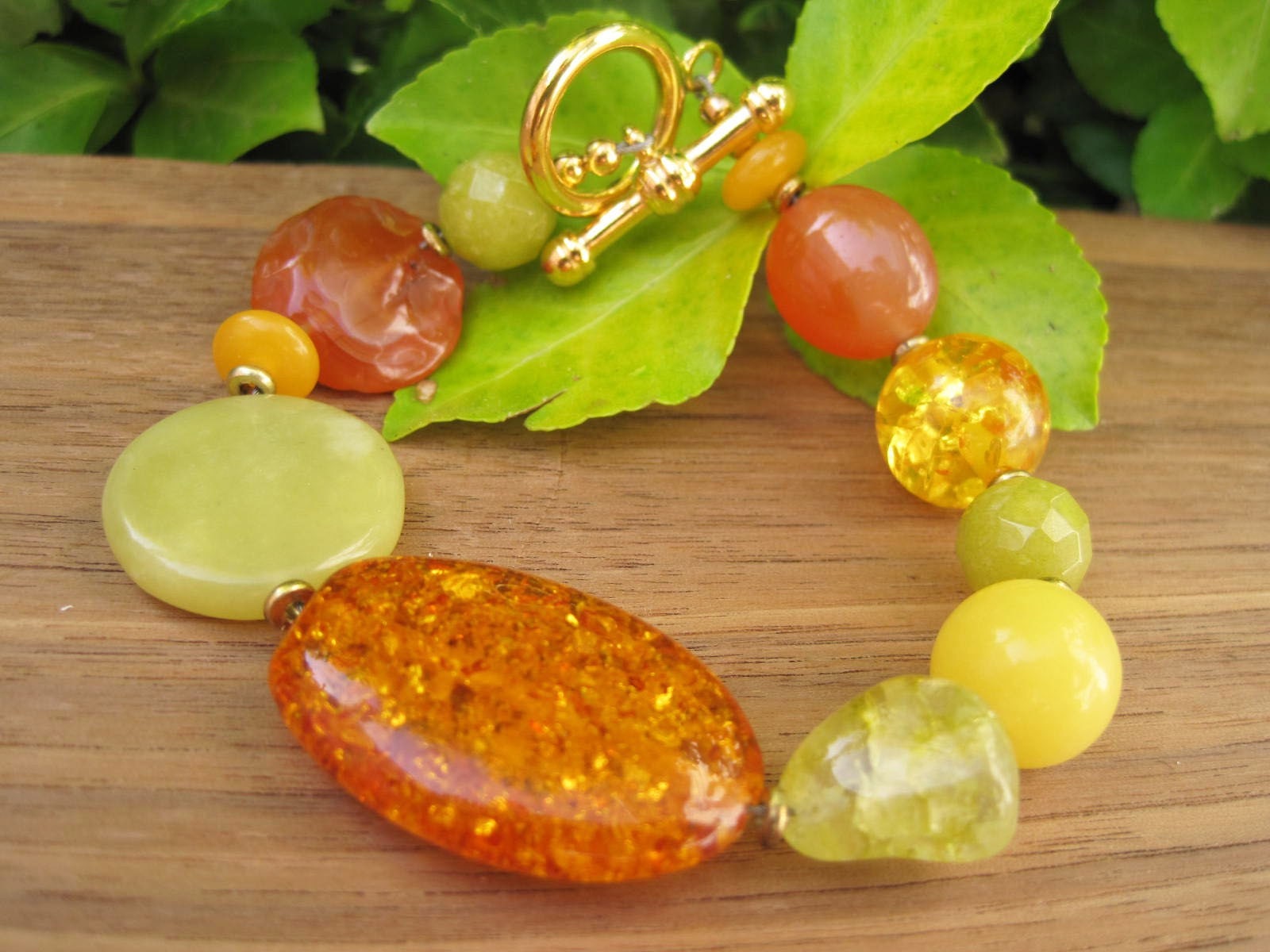 Citrus Love - Gemstone Bracelet - Orange Yellow Green - Chunky - Bright Fun