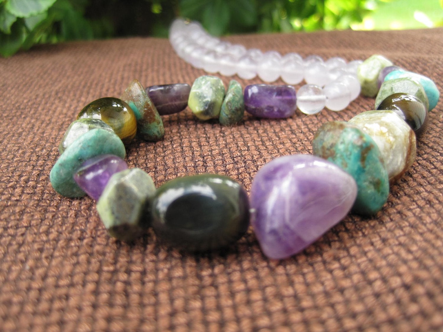Stone Necklace - Mystical - Jungle - Purple Green Brown - Turquoise - Lavender - Funky Jewelry - Sale - Jungle - Summer