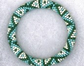 Turquoise Green Mosaic Bead Crochet Bracelet