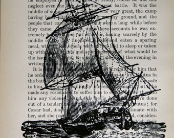 Ship Print on Vintage Book Page - 5 x 7 Vintage Style Sailing Print