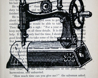 Sewing Machine Print on Vintage Book Page - 5 x 7