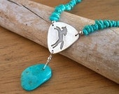 Turquoise Silver Horse Necklace cowgirl western style North American turquoise rearing wild pony handmade recycled .999 Fine Silver pendant