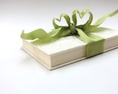 Cream-Colored Wedding Photo Album/Accordion Book with Green-Colored Ribbon