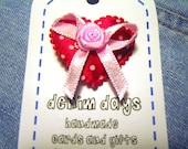 Cute Hair Clip- Red Polka Dot Heart with Pink Bow