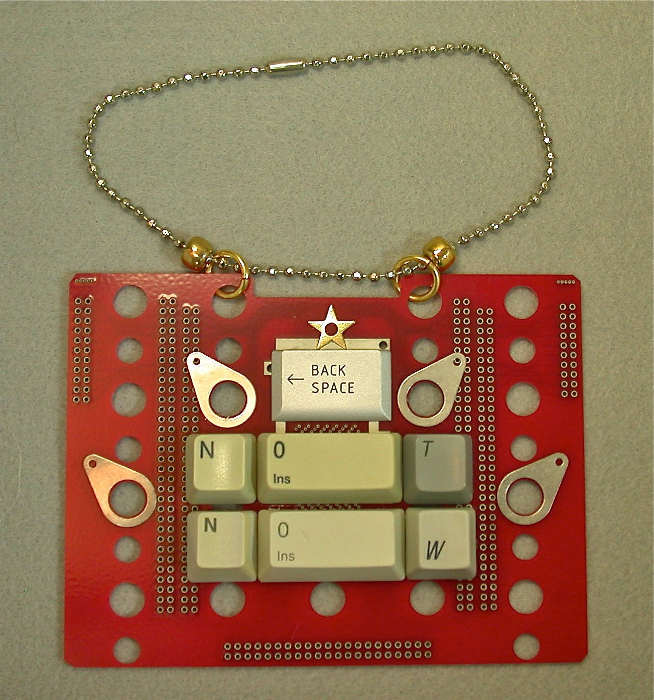Recycled RED CIRCUIT BOARD Not Now Hanging Home Decor Message