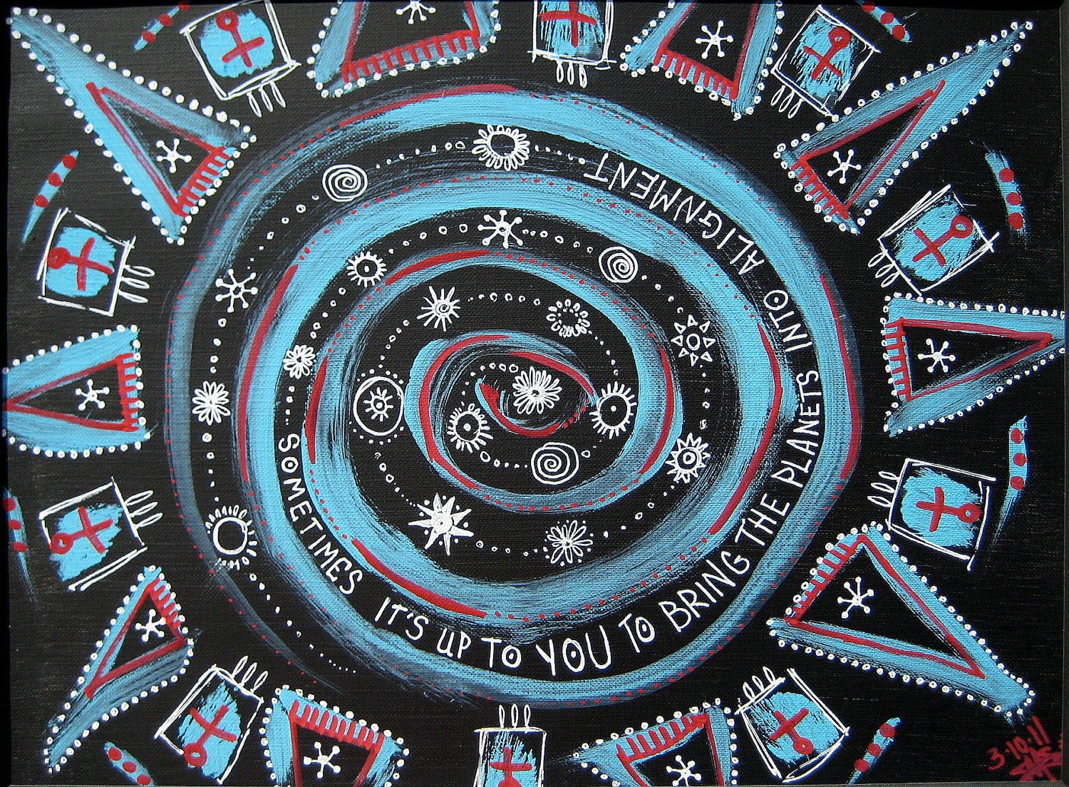 Mandala: Original Meditation Art - Planetary Alignment Matted and Ready to Frame