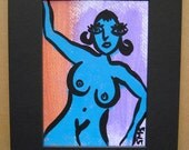 Original Art Blue Girl: "Stretch" Matted and Ready to Frame