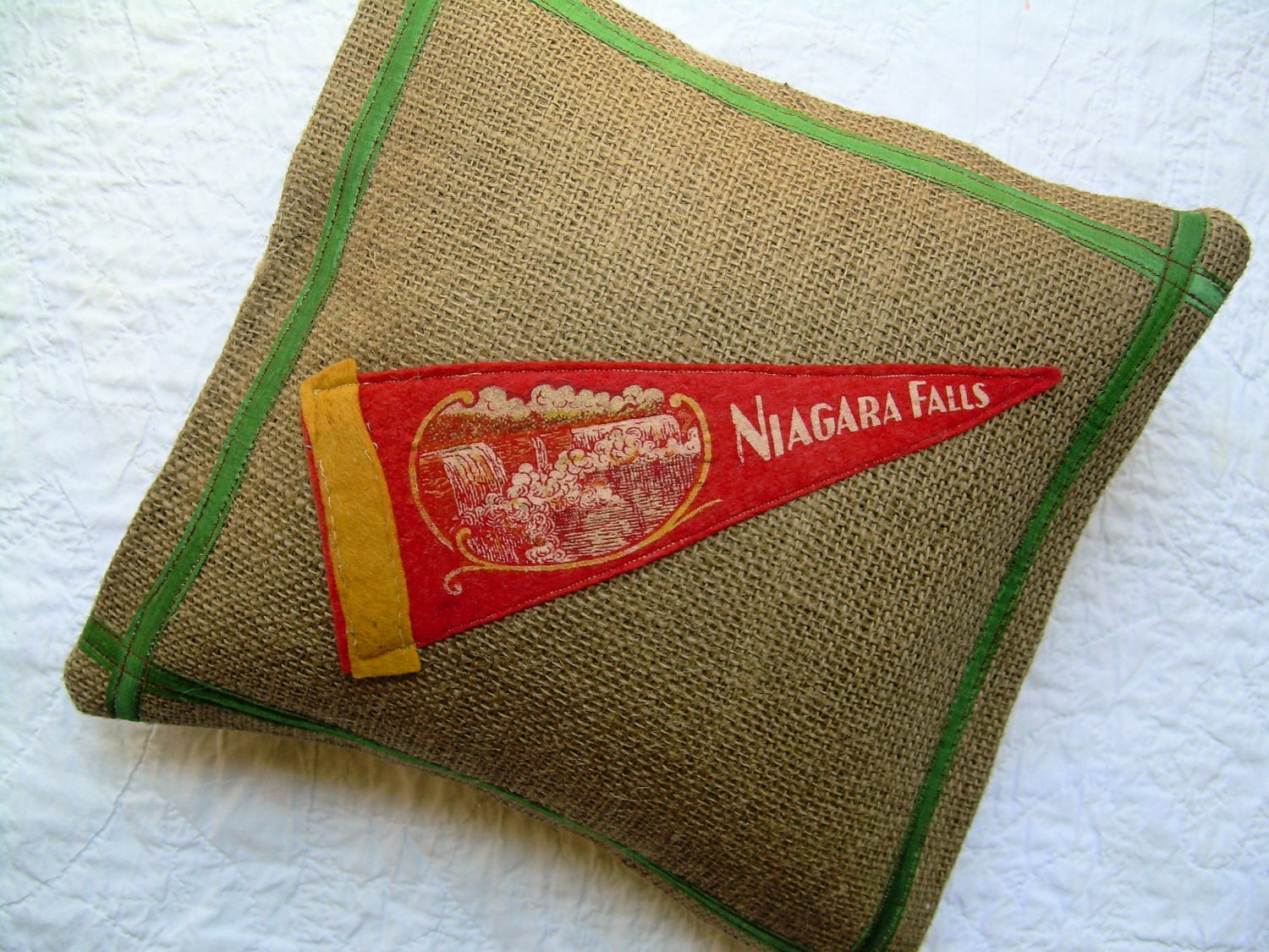 Burlap Pennant Pillow - 12"