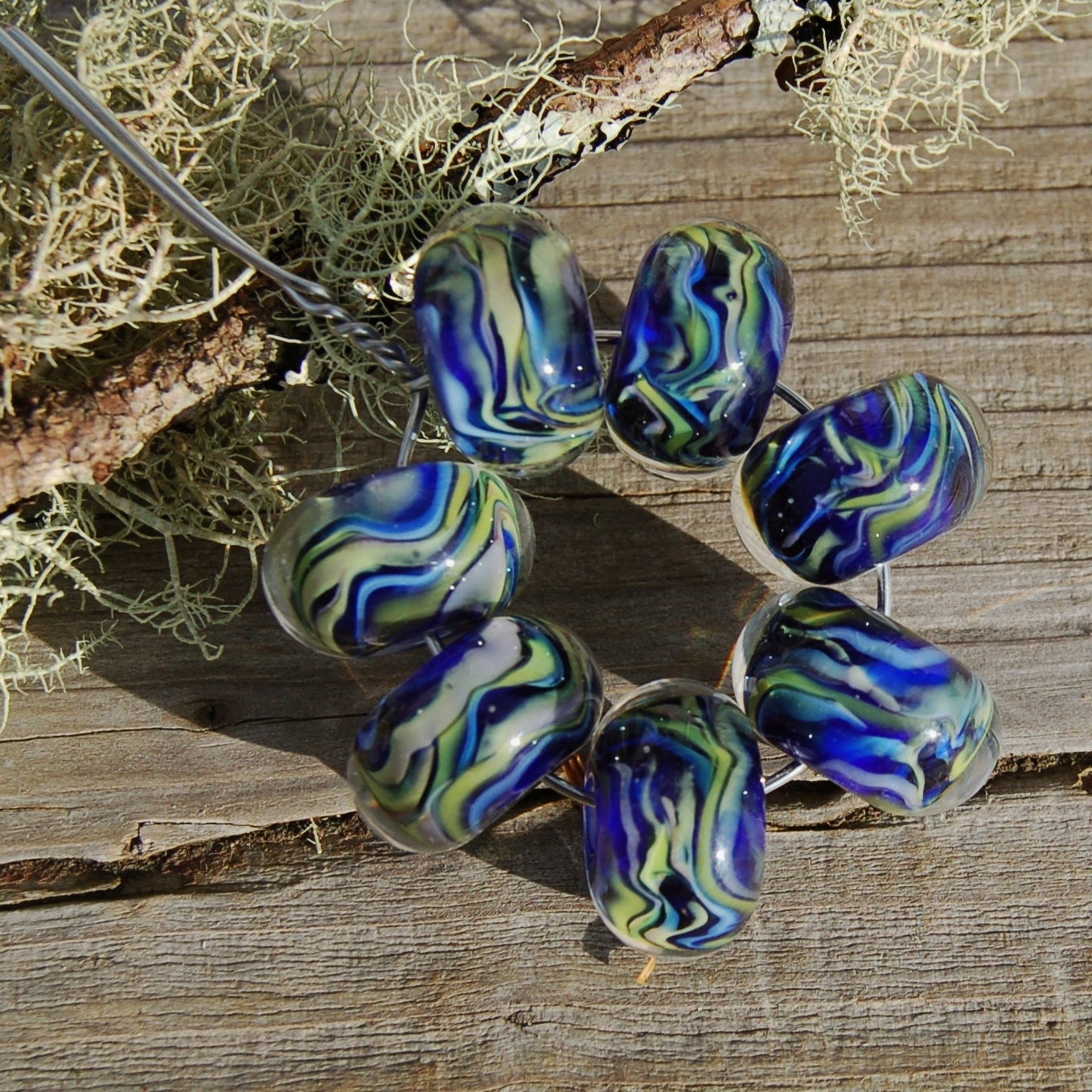 Lakeshore - Set of 7 Encased Lampwork Beads - Dan O Beads