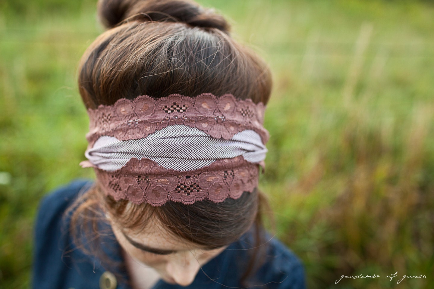 stretch Raspberry Mocha headband- fall winter Tweed hair accessory