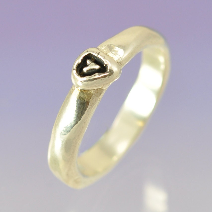 Stacking Silver Ring . Heart Within.