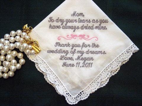 Personalized Wedding Handkerchief from Bride to her Mother 116S includes shipping in the US