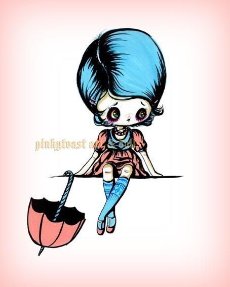 SALE-Big Eyed-Tall Socks and Sweet April Showers Girl-Pinkytoast Art Print