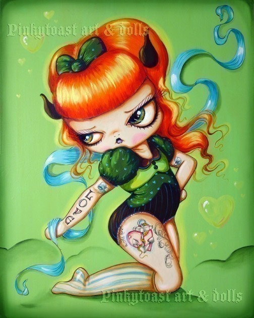 Lucky Love is a Devil Tattoo Pinup Girl-Pinkytoast Art Print-8x10