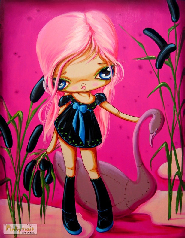Pink Swamp Girl and the Swan - or Leda and Zeus-Pinkytoast Art Print
