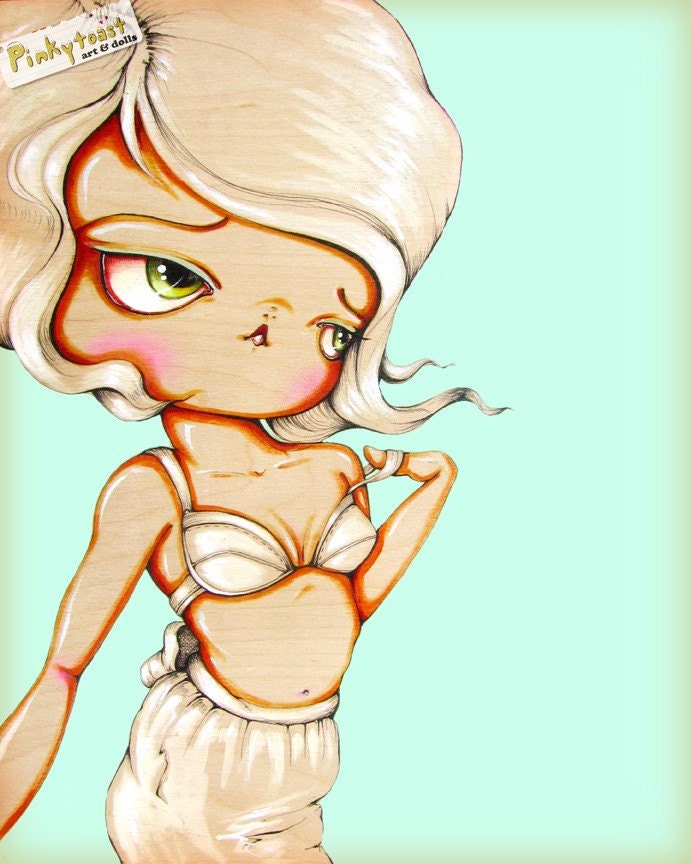 Mirror Mirror-Platinum Pinup Girl in Vintage Slip and Bra-Pinkytoast Art Print-8x10