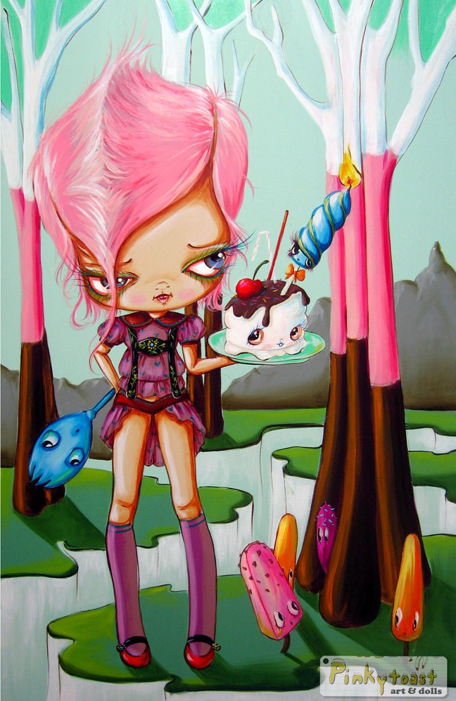 Pink Punk and an Ice Cream Cocktail-Big Eye Sugar Fairy Tale-Pinkytoast Art Print