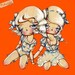 SALE-Circus Orange Pinup Girls-Big eyed Citrus Twins with Diamond Eyes-Pinkytoast Art Print-8x8