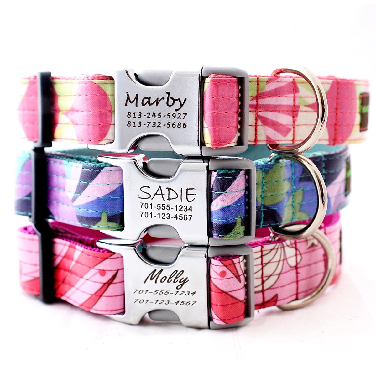 Personalized Laminated Cotton Laser Engraved Dog Collar with Metal Buckle - 5 styles