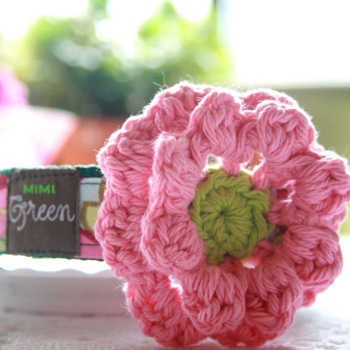 Mimi Green Hand Embroidered 'Bubble Gum' Flower -- Season's best Dog Collar Accessory