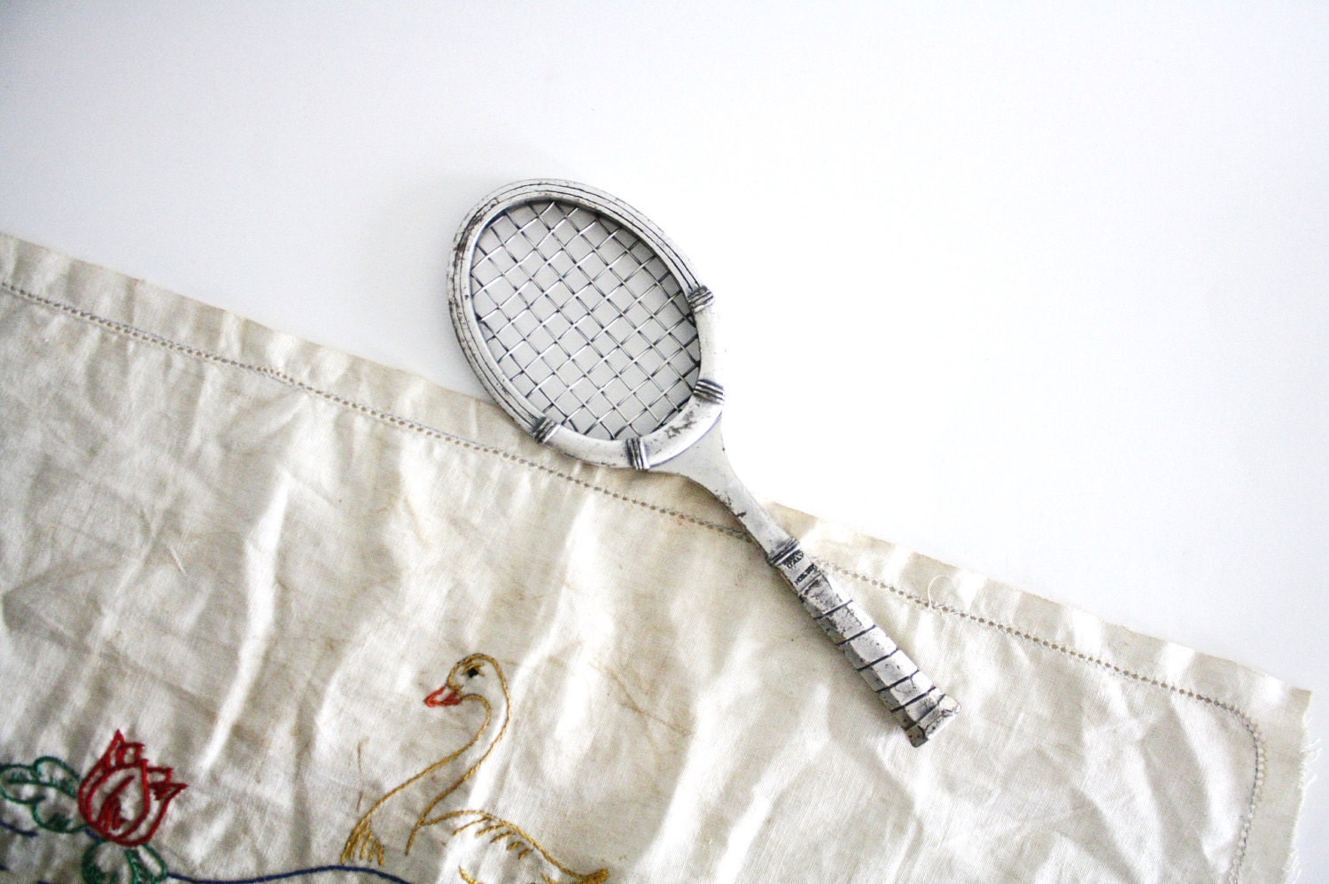 Tennis Racket Paper Weight . Pewter . Italy . Office