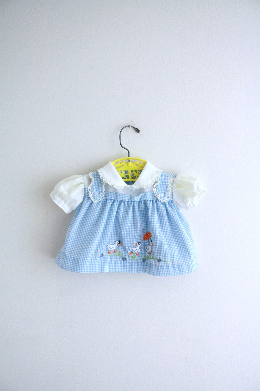 Vintage Infant Duck Family Shirt . 3 months . Blue Gingham . Baby Girl - OliveVintage