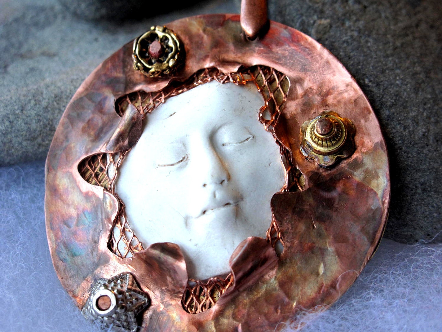Hand forged Mixed metal copper and brass spiritual talisman necklace