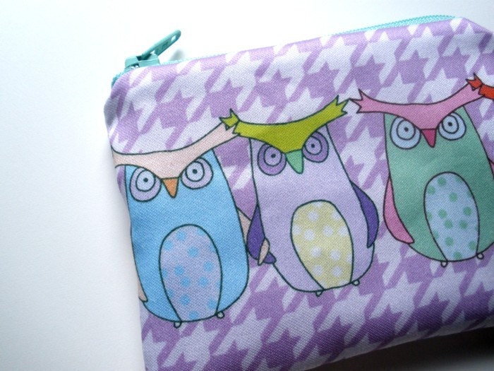 50% OFF SALE - Houndstooth Owls Coinpurse - Organic Cotton