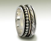 Stacking wedding bands set - Sterling silver band with detailed silver and gold stacked  spinners - Borderline of my faith