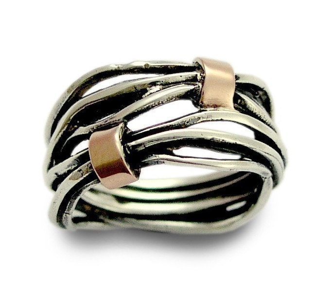 Wedding band - Sterling silver integrated rose gold unisex ring - Love of my life