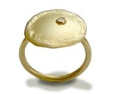 Engagement gemstone ring - 14k yellow gold disc diamond ring - Emotions