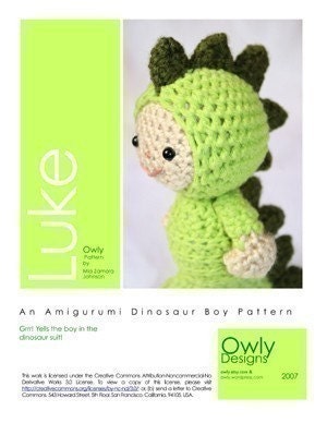 Crochet Pattern- Luke in the dinosaur suit amigurumi