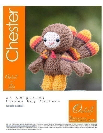 Crochet Pattern- Chester the turkey boy amigurumi doll