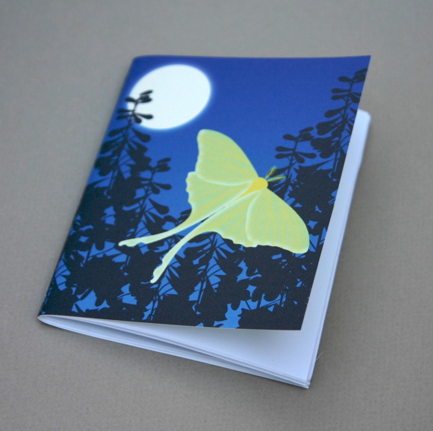 Luna Moth mini-notebook Pocket Notebook Art Butterfly Bug Insect Night Full Moon Blue Lime Green Chartruese Summer