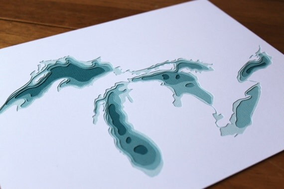 The Great Lakes - original 8 x 10 papercut art