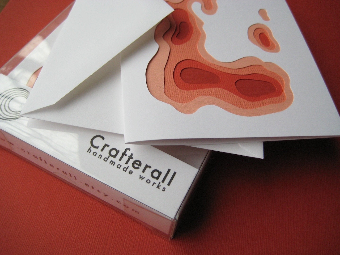 Topography in Red - Set of 4 handcut cards