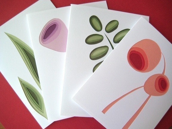 Retro Plants - set of four art cards