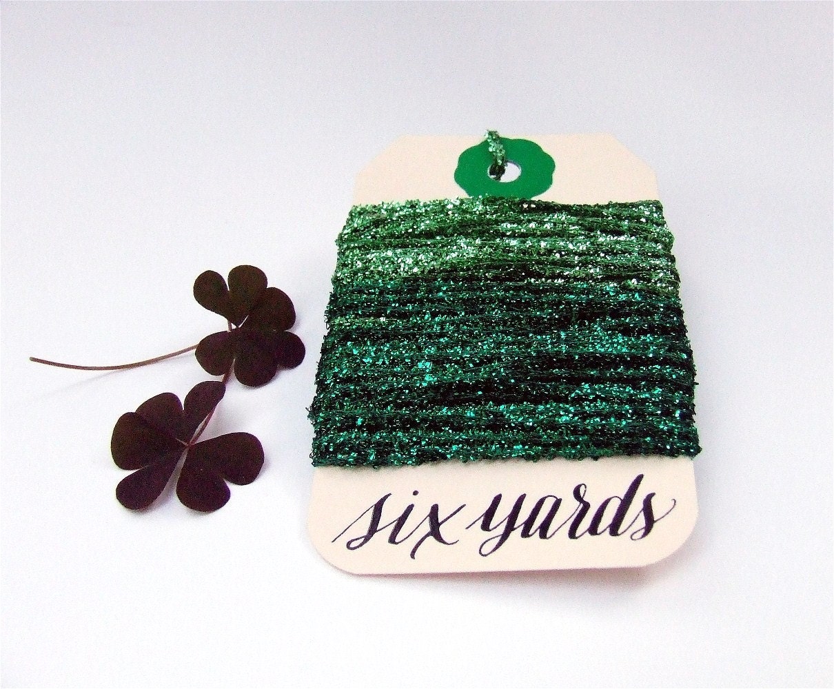 Emerald Green Tinsel String, 6 yards, two shades of shiny, lush green tinsel for your packaging and crafts, KisforCalligraphy