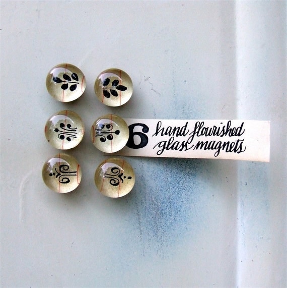 Hand Flourished Glass Magnets (set of six)