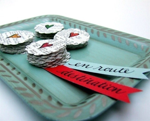 Heart Stickers, 20 hand drawn heart stickers handmade with recycled vintage atlas paper by KisforCalligraphy seal your love notes