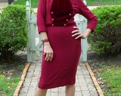 Take 15% off Vintage 1950s peter pan collar burgundy red wiggle pencil skirt dress