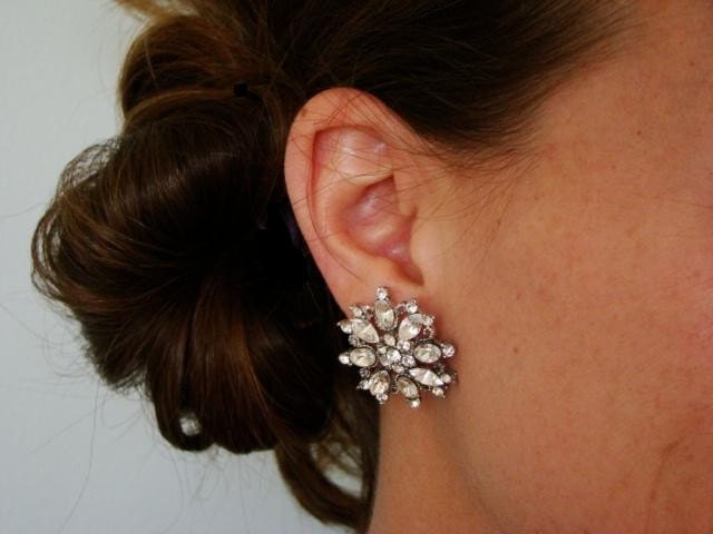 Crystal Bridal Stud Wedding Earrings, Vintage Style Bridal Jewelry, Rhinestone Bridal Earrings, Art Deco Style, clip ons - The Odessa