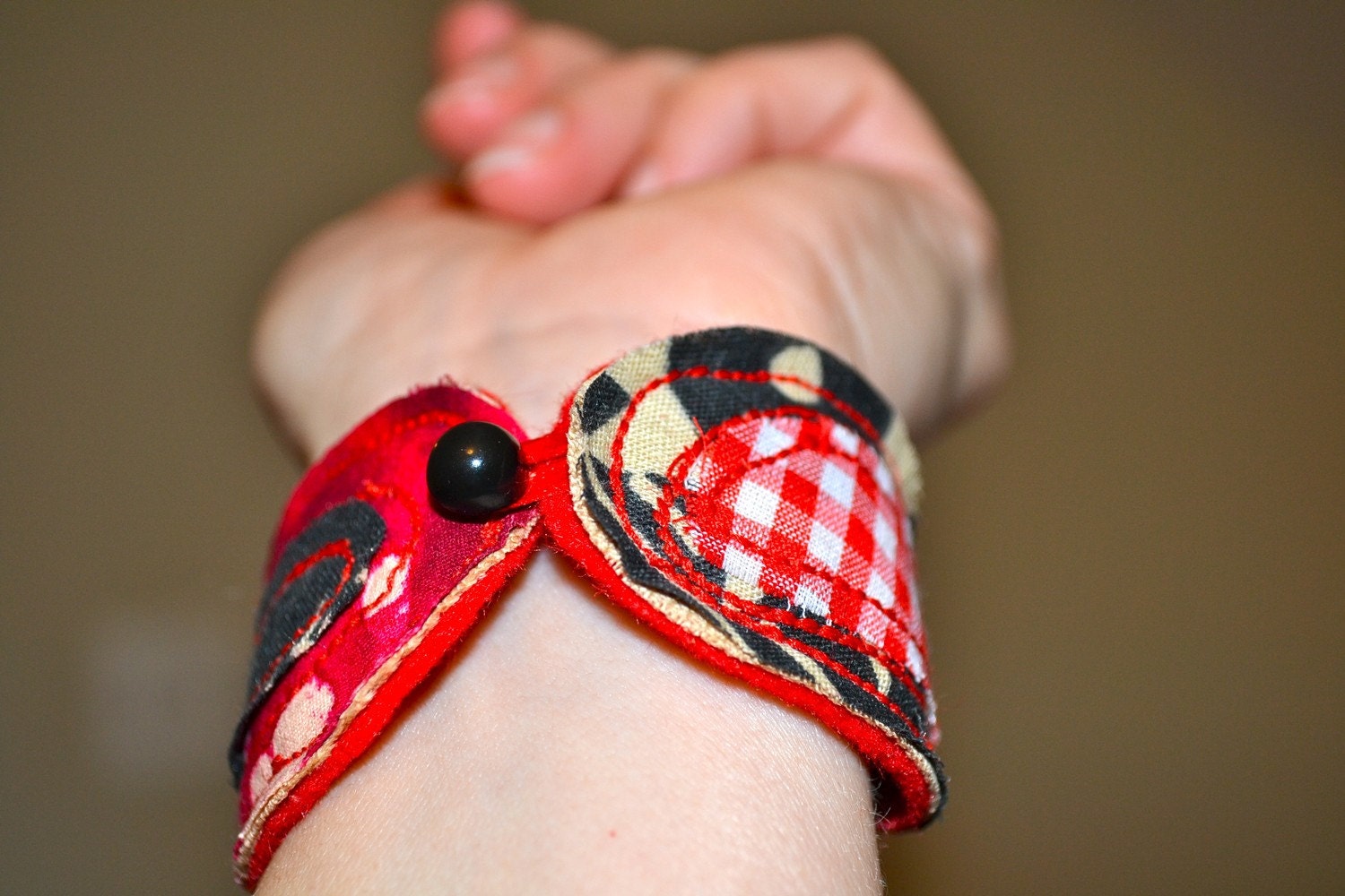 red fiber art bracelet cuff - made to order