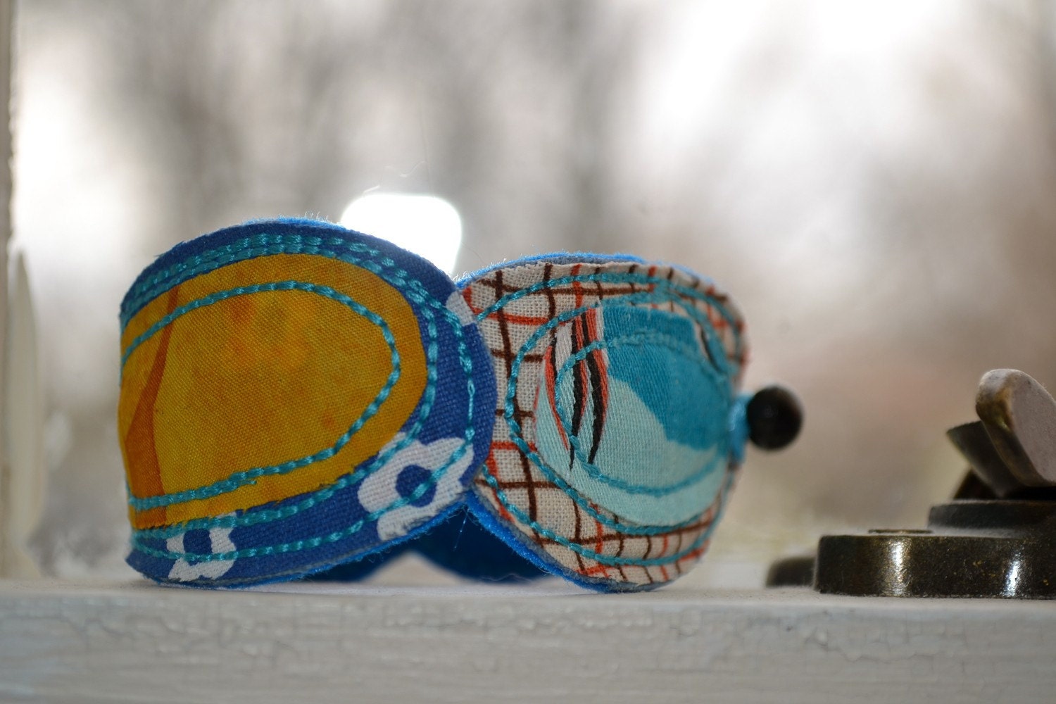 blue moon fiber art bracelet cuff MADE TO ORDER