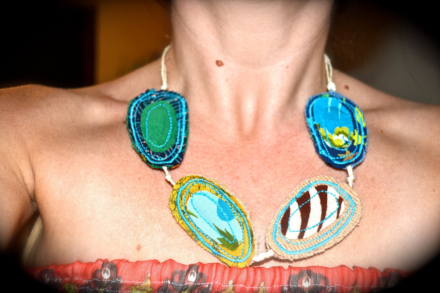 seashore fiber art necklace - made to order