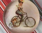 Victorian Lady on a Bicycle and her Dog's on a Bicycle Too Deluxe BUbble Magnet - RadiantBaubles