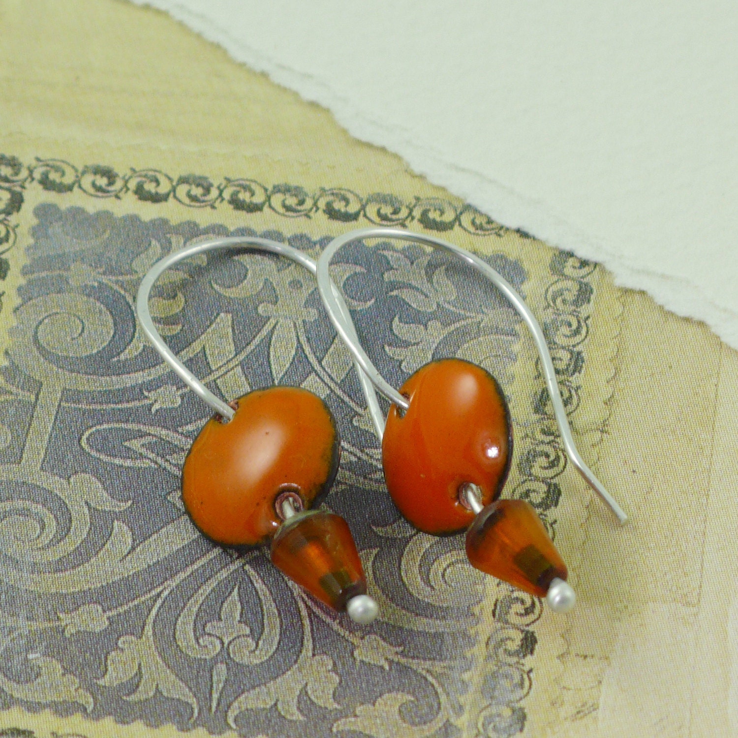 Orange Dot Enamel Earrings