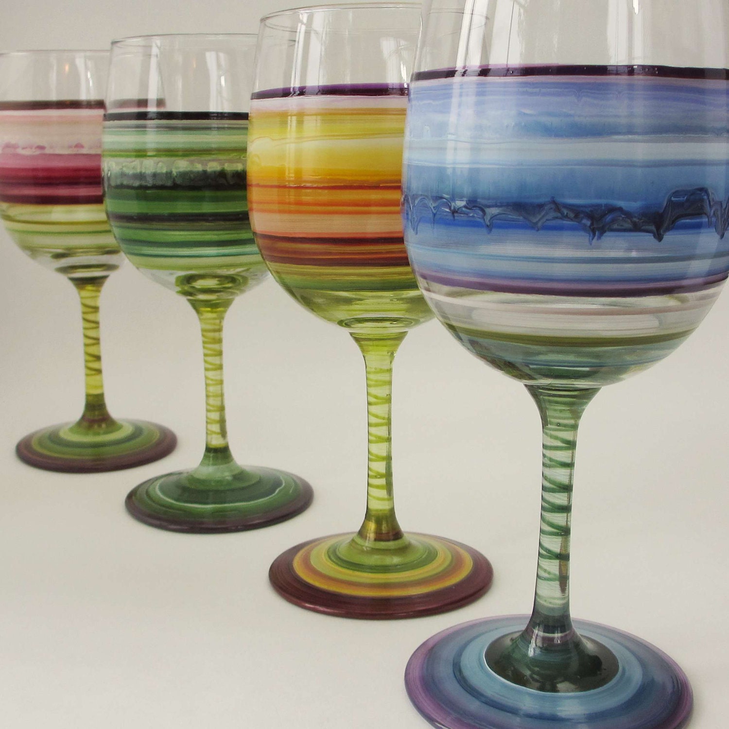 Colors of the Seasons- Four Painted Wine Glasses- Wedding Decor