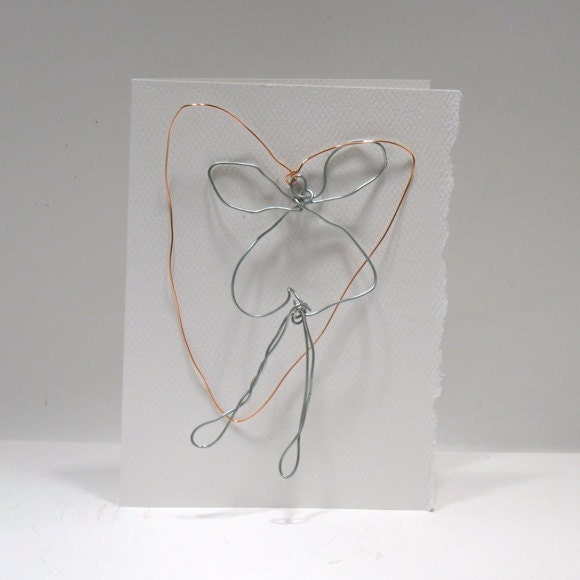 Dancing Angel with Heart Halo -  Wire Sculpture on 3.5 x 5 Greeting Card